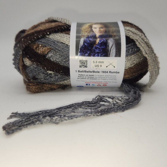 Red Heart Other - Red Heart Boutique Sashay Yarn Waltz Brown Grey Metallic Ruffle 3.5oz 30yd New